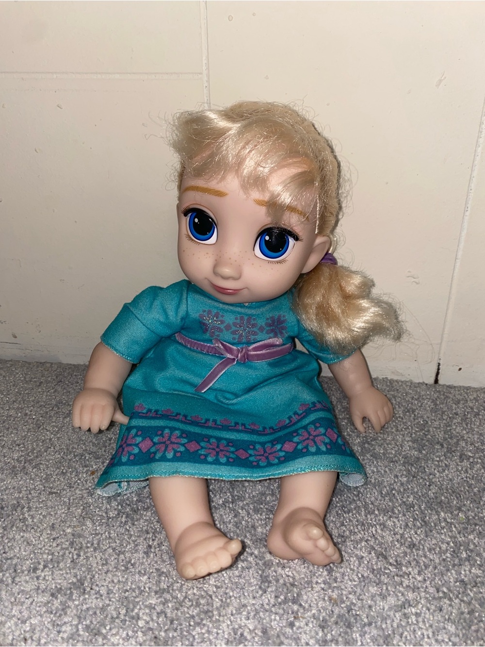 Disney Blonde Baby Doll in Teal & Purple Dress